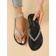 thumbnail image 1 of Women Comfortable Rhinestone Decor Toe Post Flat Sandals, Summer Faux Suede Thong Sandals, 1 of 4
