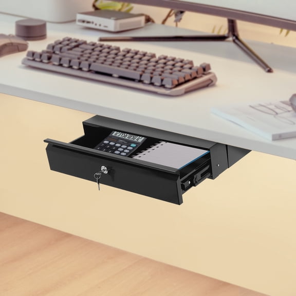 17.7*12.2*3.9 Modern Rectangular Black Under Desk Mounted Sliding Pull-out Drawer for Standing Desks