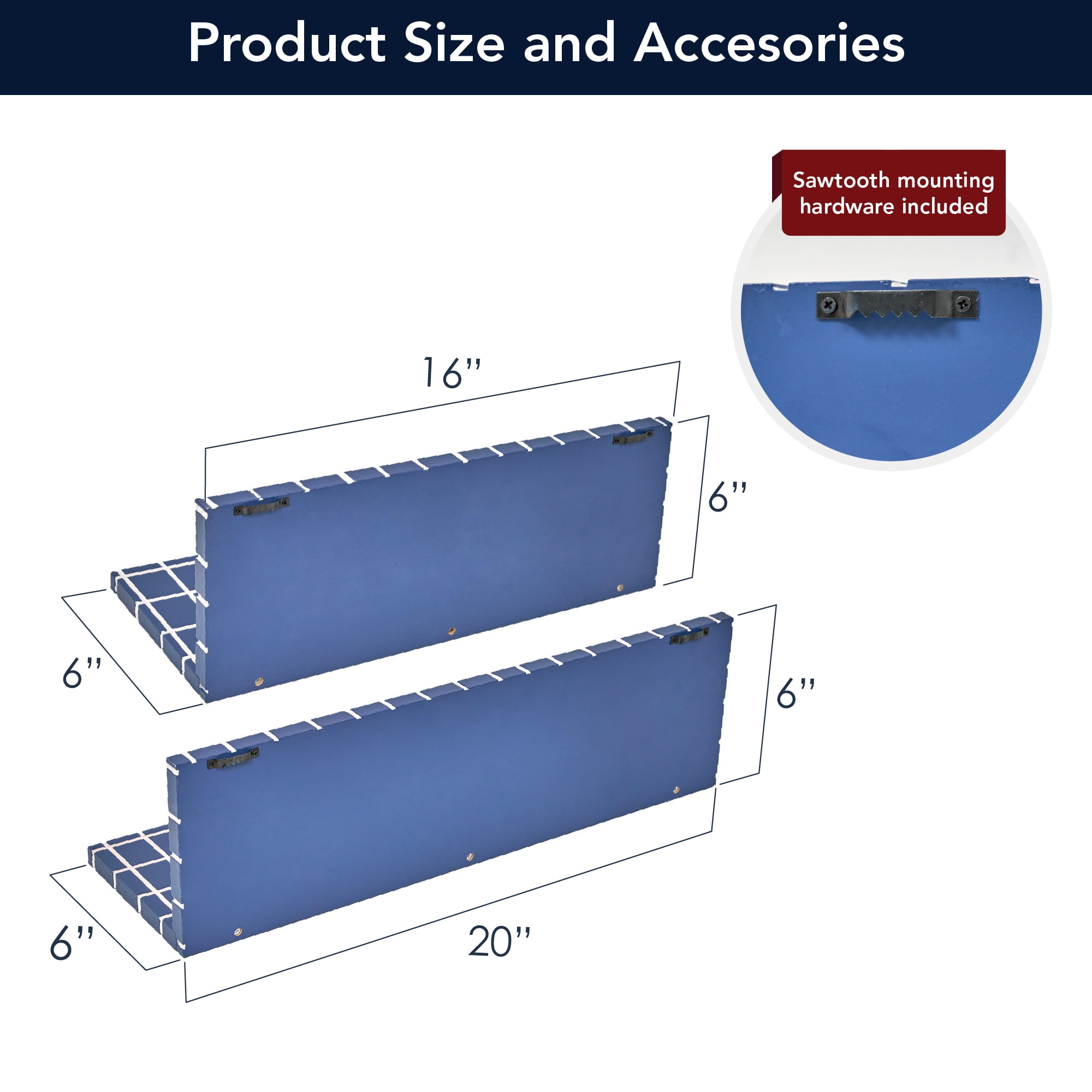 American Art Decor 2pc Stylish Retro Wavey Tile Floating Shelves for Wall & Storage - Blue