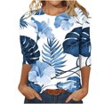 thumbnail image 2 of ICHUANYI Clearance Women's Fashion Printed Loose T-shirt Mid-length 3/4 Sleeves Blouse Round Neck Casual Tops(Blue, XL) ICHUANYI WER2023081404825, 2 of 5