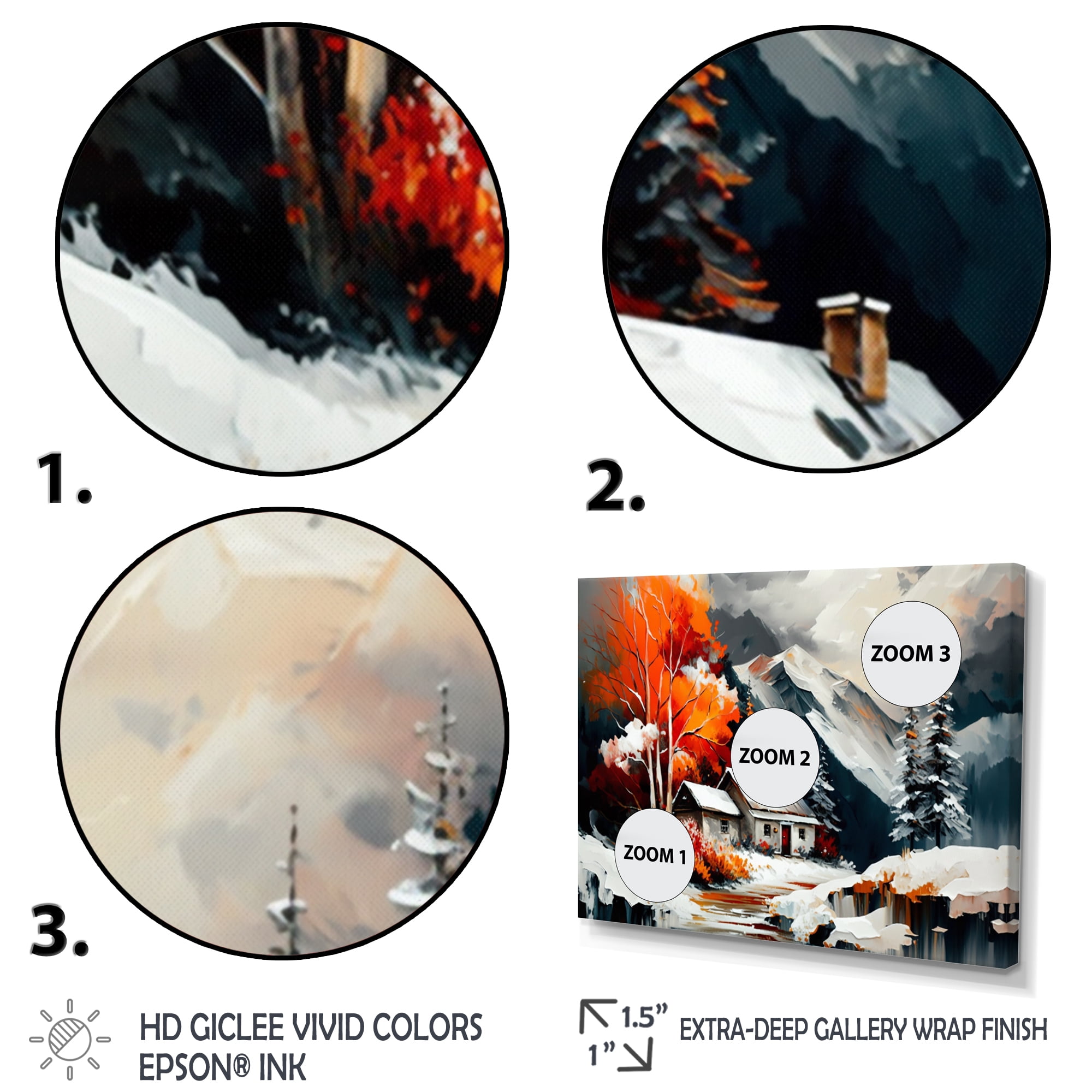 Designart Monochrome Orange Cottage In Winter III Canvas Wall Art