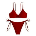 thumbnail image 2 of KIHOUT 2025 Women's Two Piece Bikini Swimsuit Sexy Ribbed Triangle Top Bathing Suits String Bikini Sets for Beach Pool Party, 2 of 4