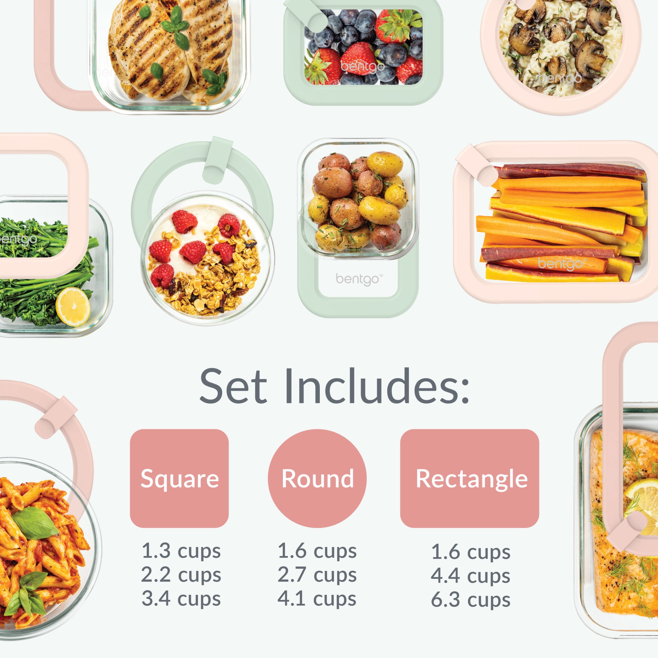 Bentgo Signature Leak-Proof Glass Food Storage - 18-Piece Set, 1-Compartment Plastic-Free Containers with Airtight Glass Lids, BPA-Free, Microwave, Freezer, Oven & Dishwasher Safe (Desert Sage)