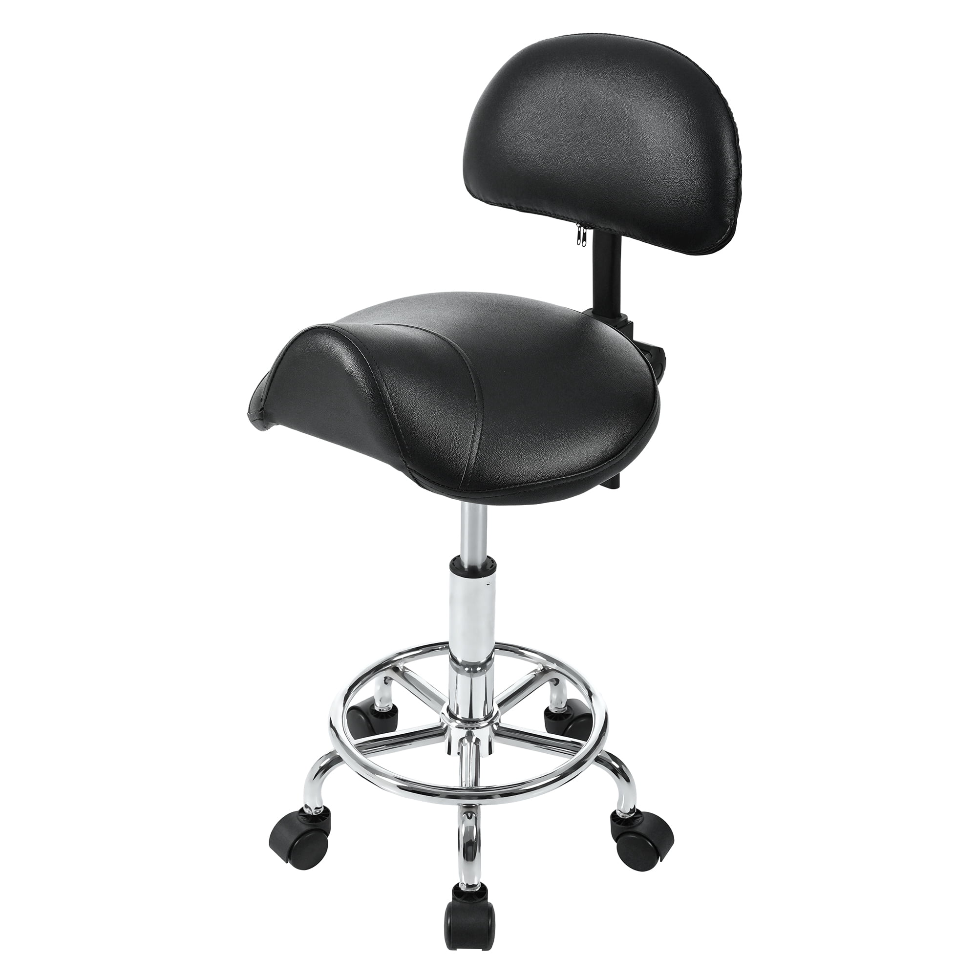 Leumius Saddle Stool with Back Support,Swivel Rolling Stools with Foot Rest,Ergonomic Adjustable Stool with Wheels,Backrest Adjustable Height & Angle for Salon Spa Tattoo Massage, Black