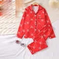 thumbnail image 1 of Leodye Famille Simulation Soie Décontractée Tenue de Noël Parent-Enfant Chaude Imprimée Vêtements de Maison Pyjama Deux Pièces Rouge m(m), 1 of 3