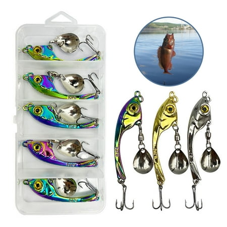 Xinyolin 5Pcs 5CM/7G 5.6CM10G 6.5CM/15G Metal Rotation Spinner Fishing Lure with Sharp Hook Long Casting Sequin Spoon Bait Saltwater Freshwater Fishing Accessories