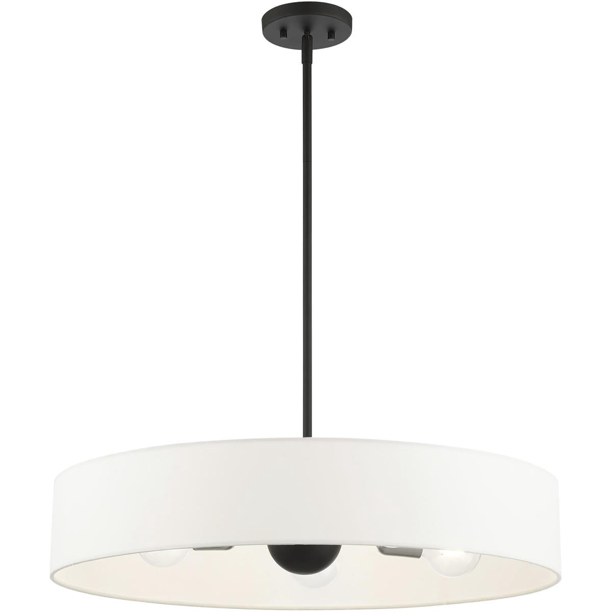 5 Light Black Chandelier with Hand Crafted Off White Fabric Hardback Shade