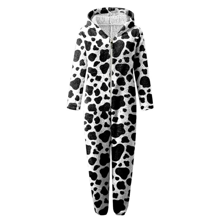 FAVIPT Onesie Pajamas for Women Men Unisex Adult Leopard Cow Print