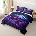 thumbnail image 3 of Homewish Hipple Death Skull Quilt King,Retro Purple Rose King Coverlet Set,Happy Halloween Duvet,3 Pieces, 3 of 7