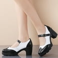 thumbnail image 5 of DADAWEN Chunky Mid-Heel Platform Mary Jane Pumps for Women Square Toe Oxfords Dress Shoes Black/White 5 US, 5 of 6