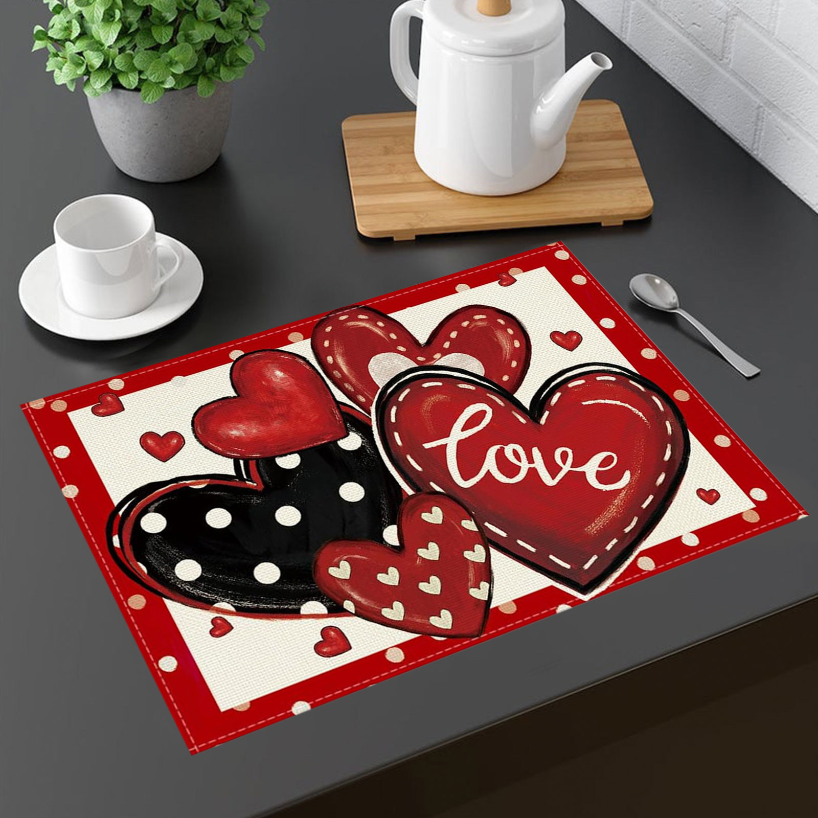 hengsof Valentine's Day Paper Placemats Foil Red Love Heart Disposable ...