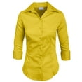 thumbnail image 1 of J. METHOD Chemise Boutonnée pour Femme Manches 3/4 Col Roulé Extensible Bureau Travail Formel Décontracté Blouse Basique Haut NEWT01 Jaune 4X, 1 of 6