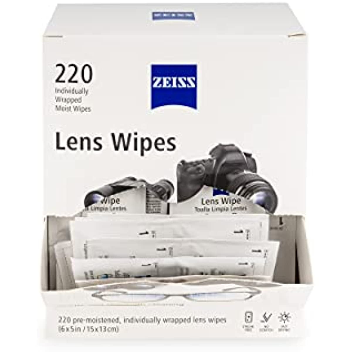 Zeiss Lens Wipes, White, 220 Count