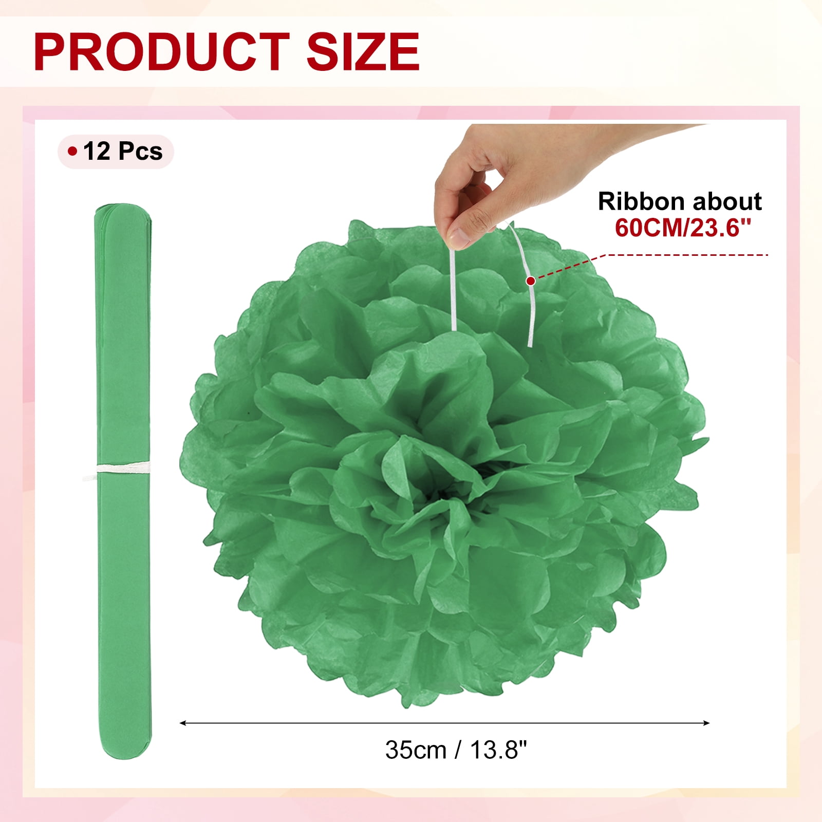 14inch Tissue Paper Pom Poms, 12PCS Pom Poms Paper Flowers Ball Tissue Paper Flowers for Wedding Bridal Shower Birthday Bachelorette Party Backdrop Decoration, Dark Green