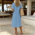 thumbnail image 5 of Tqcoqu Womens Summer Cotton Linen Dresses,Casual Loose Fit V Neck Short Sleeve Sundress for Beach Vacation,Light Blue Women's S-XXL, 5 of 6