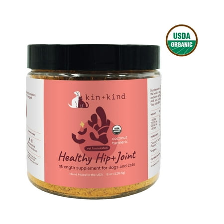 UPC: 0854362006244 | kin+kind Organic Hip & Joint Supplement for Dogs & Cats – Vet Formulated with Turmeric Black Pepper & Coconut – Natural Supplement for Dog & Cat Joint Support & Health – Made in USA