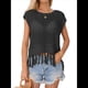 thumbnail image 3 of Top Corto de de Ganchillo con Borlas para Mujer, Sexy, de Corta, de Rejilla Transparente. Negro L, 3 of 9