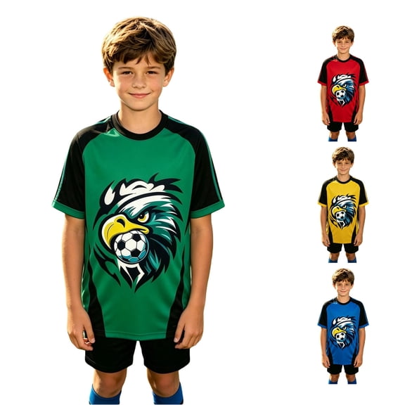 Gunia Kids Boys T Shirts Football Graphic Short Sleeve Breathable Sporty Tee Activewear Youth Casual Shirt Tops Green 8-9 Years