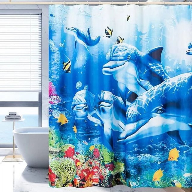 Subrtex Cortina de Ducha Moderna para Baño, Cortinas de Ducha de Secado Rápido, Duraderas y Lavables con 12 Ganchos(72'' x 72'', delfín)
