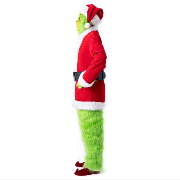 Disfraz De Monstruo Verde Navideño Para Adultos – Pack De 9 Piezas De Papá Noel Peludo Con Máscara De Látex