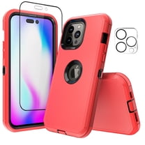 NIFFPD iPhone 14 Pro Max Case with Screen Protector   Camera Lens Protector, Heavy Duty Hard Shockproof Phone Case for iPhone 14 Pro Max 6.7" Red Black