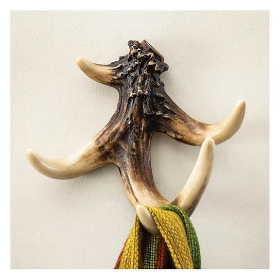 Antler Wall Hook - Black Forest Décor Rustic Cabin Decor - Hand-Painted Resin Coat Hook - 7" x 4.75" x 7" - Lodge Style