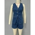 thumbnail image 6 of Mawalde Women'S Denim 2 Piece Set Casual Sleeveless V Neck Jean Vest Tops and High Waist Shorts Outfit Tracksuits Blue M, 6 of 8