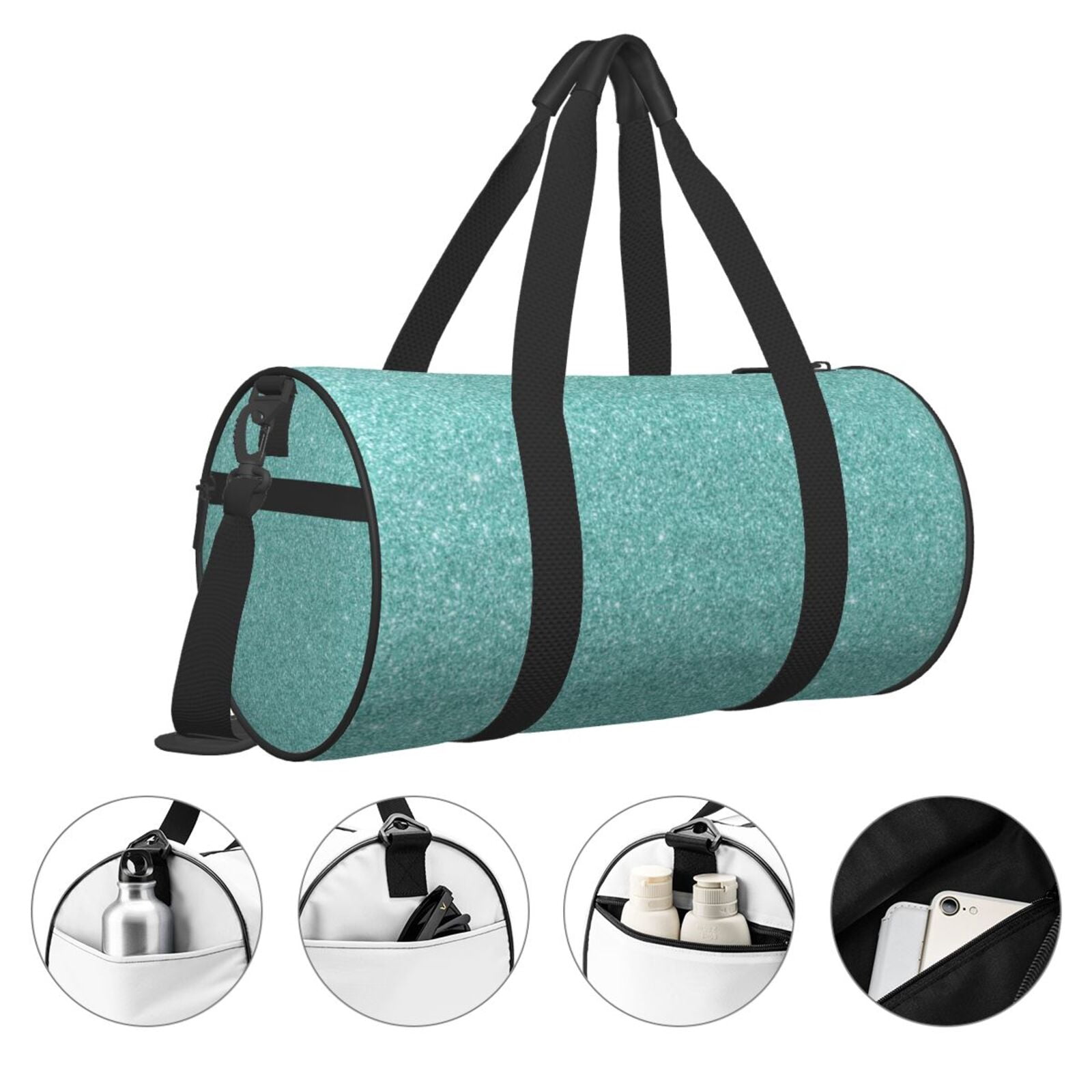 Defioc Teal Green Glitter for Travel Duffle Bag,Weekender Bag Carry On Tote Bags Hospital Bag Large Capacity Sport Gym Bag for Men Women Fit for Trave, Gym,Weekend