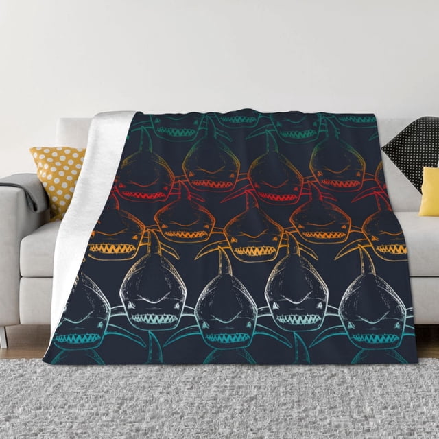 Fotbe Cartoon Sharks Manta de Franela con Estampado, Manta Ultrasuave para Cama, Sofá, Auto, Hipoalergénica y Antibolitas-80"x60"