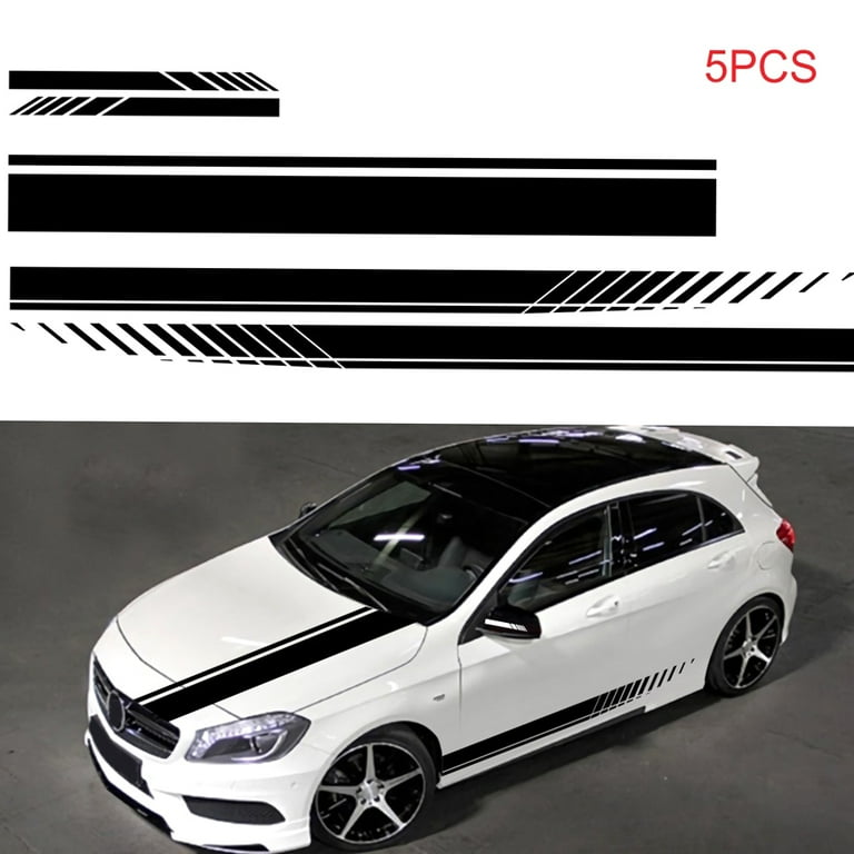 5 Pcs Universal Black Car Racing Body Side Stripe Skirt Roof Hood Decal Sticker for All Cars PVC Decal, Size: 15