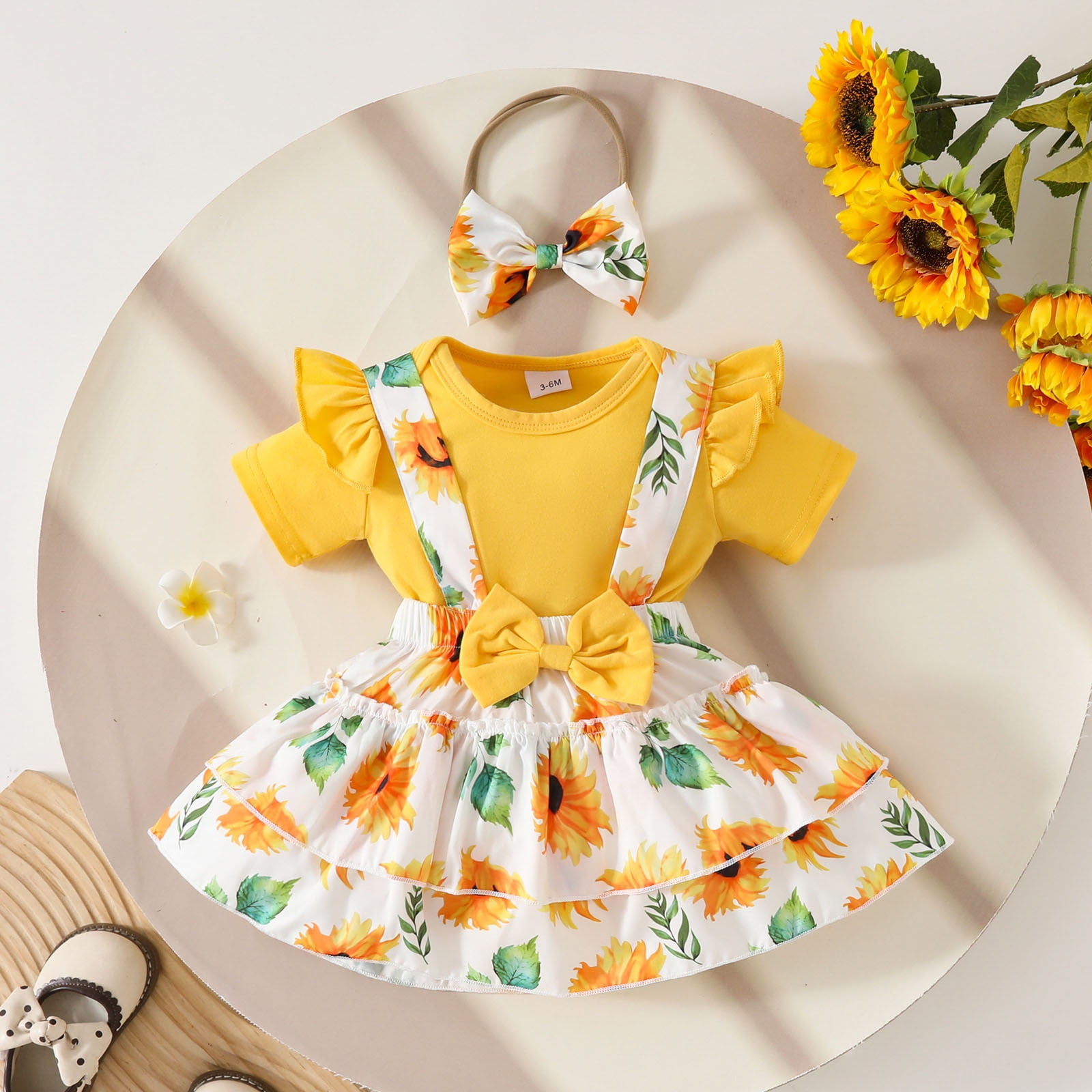 Hfolob Toddler Girl Clothes 2Pcs Infant Short Sleeve Sunflower