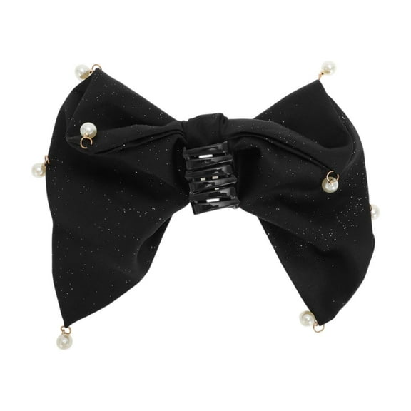 Unique Bargains 1 Pc Cute Pearl Pendant Bow Hair Clips Black