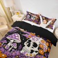 thumbnail image 3 of Homewish Halloween Skull Bedding,Mushrooms Flowers Duvet Cover Full,Purple Yellow,Black Reversible,3 Pieces,1 Duvet Cover and 2 Pillowcases, 3 of 6