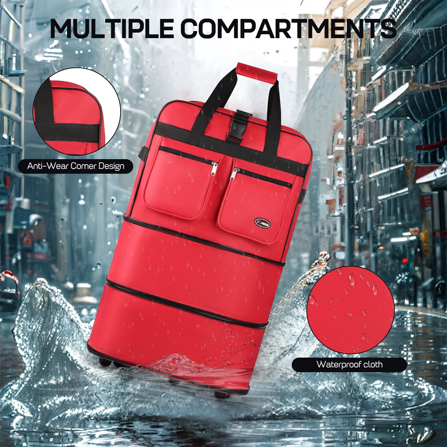 36" Expandable Foldable Luggage Bag Suitcase with 5 Swivel Wheels Collapsible Rolling Travel Bag for Home Storage Moving,Red - EX