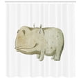 thumbnail image 3 of Hippo Shower Curtain, Watercolor Style Illustration of Hand-Drawn Happy Baby Hippo, Fabric Bathroom Set with Hooks, 69W X 84L Inches Extra Long, Pale Sage Green Sepia and White, by Ambesonne, 3 of 3