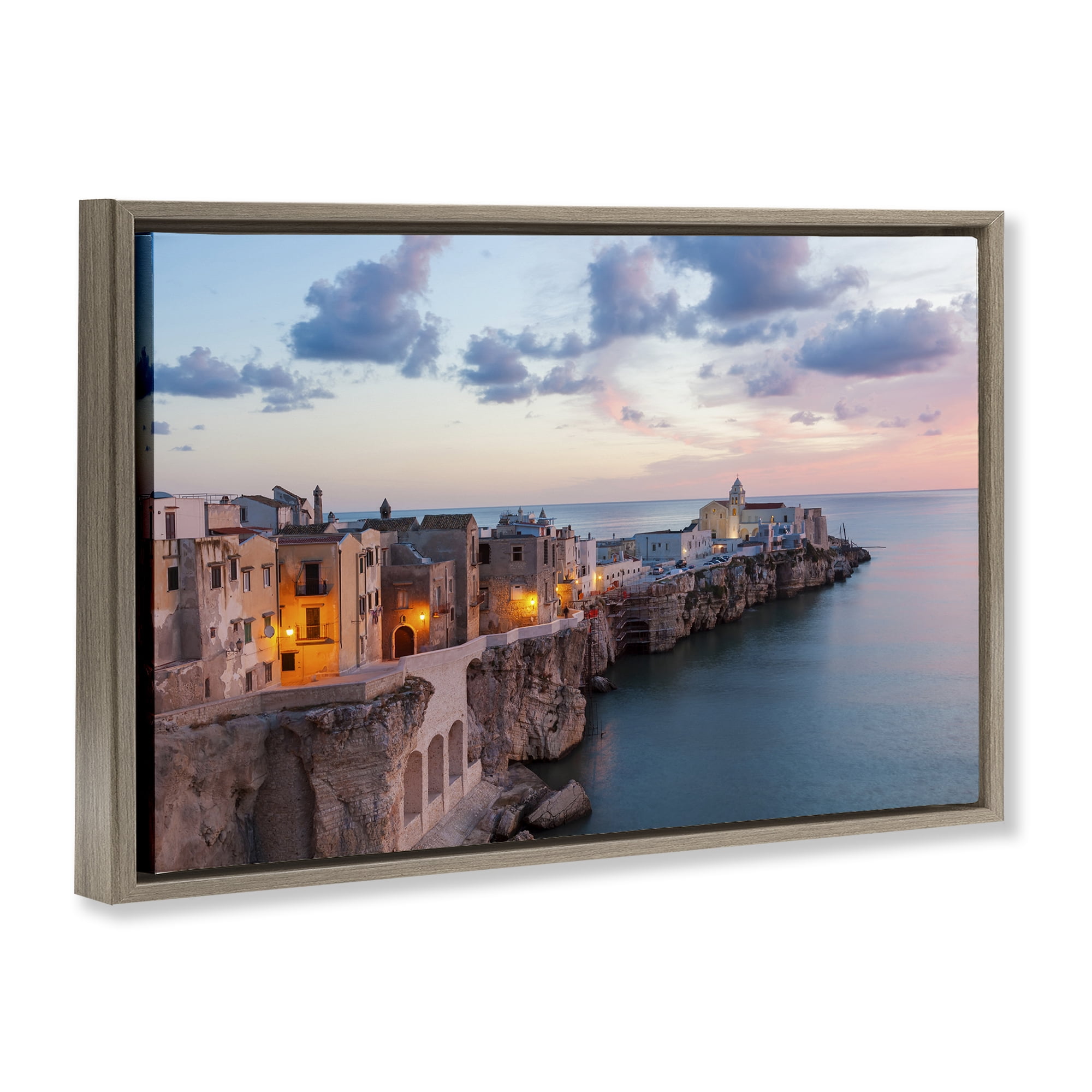 Stupell Industries Coastal City Architecture Cities & Countries Photography Brown Floater Framed Canvas Art Print Wall Art, 25 x 17