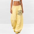 thumbnail image 2 of ibiyuan Women Back Small Letter Printed Wide Leg Pants, High Waist Loose Relax Fit Soft Athletic Trousers Breathable Bottoms Travel Casual Street Daily Outfit, 2 of 6