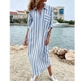 thumbnail image 5 of Noric Women Summer Striped Shirt Dresses Long Sleeve Button Down with Pockets Casual Flowy Loose Fit Maxi Dresses, 5 of 7