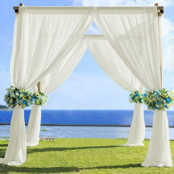 BalsaCircle 5x14 feet Ivory Premium Chiffon Sheer Curtain Panel Backdrop Drape Wedding Party