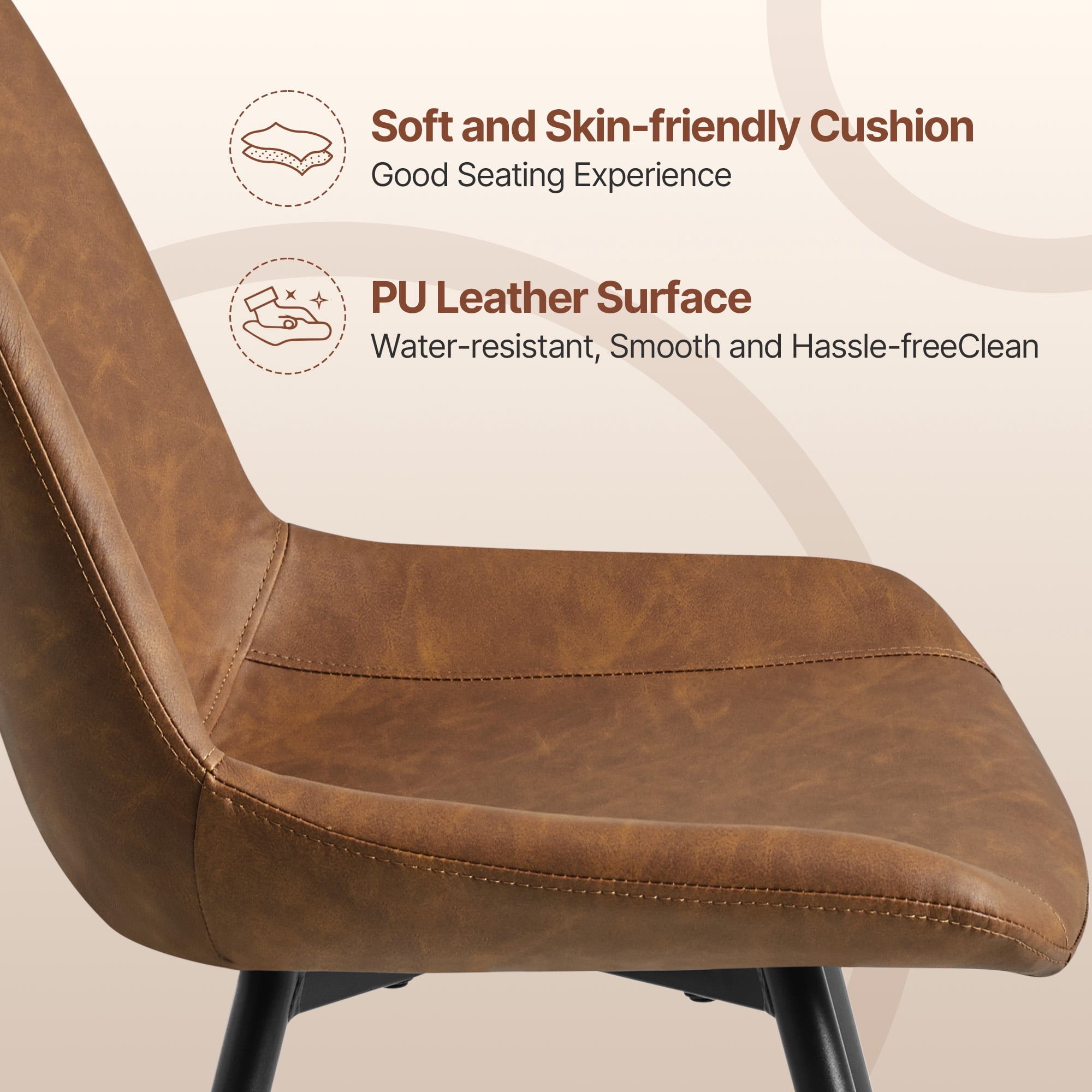 Alden Design 2PCS Faux Leather Dining Chairs with Metal Legs for Dining Room, Brown