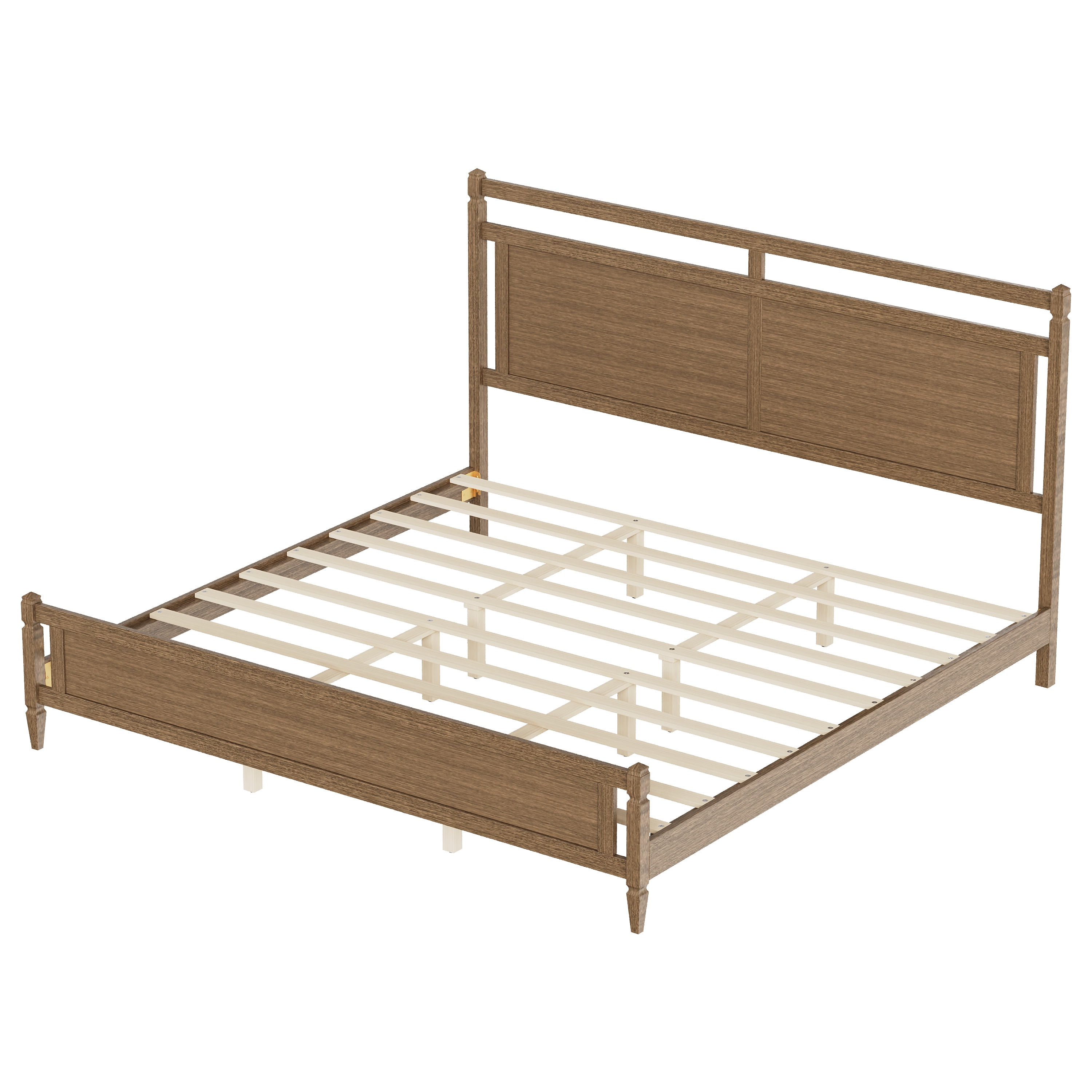 Euroco Modern Wood King Size Platform Bed, Mid-Century Bed Frame with Panel Headboard, No Box Spring Needed, Gray Oak