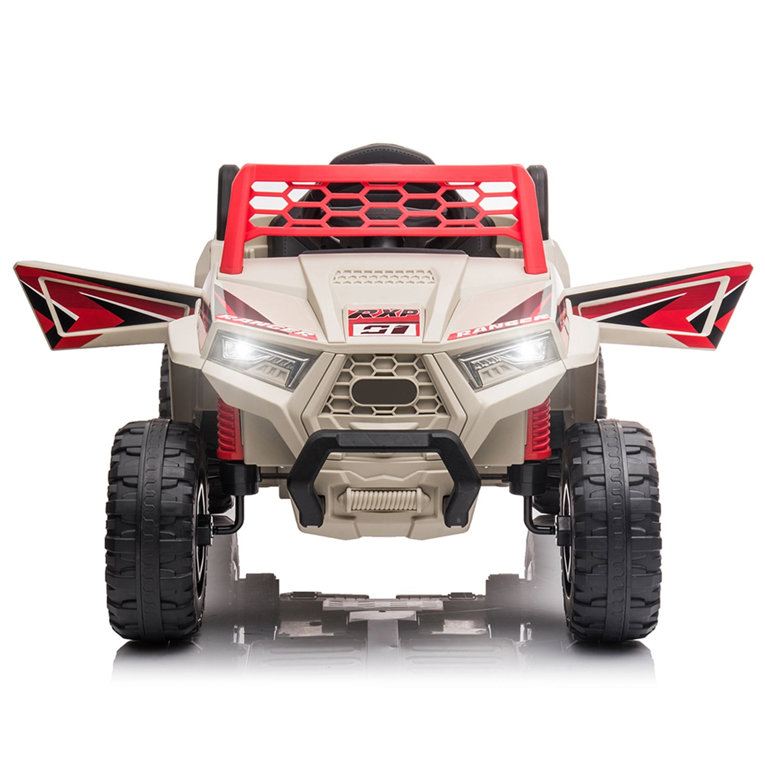 CIPACHO 12V Electric Ride on Cars, Realistic Off-Road UTV, Battery Powered Ride On Truck, Motorized Vehicles for Kids, Music, Spring Suspension, LED Light, Beige