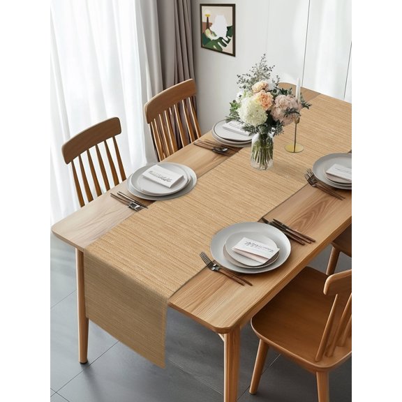 Burlap Table Runner 90 Inches Long, Minimalist Light Brown Non-Slip Kitchen Table Runners for Dining Room Everyday Use Party Table Decorations Crosshatch Linen Textured