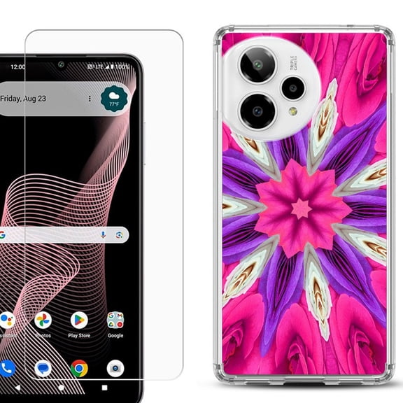 Phone Case for Cricket Icon Plus 2026, with Screen Protector, by OneToughShield - Kaleidoscope Rose