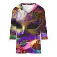thumbnail image 4 of miqiqism Carvinal T-Shirt for Women Fashion Mask Print Blouses Three-quarter Sleeves Shirts V Neck Tunic Costome 2025 Mardi Gras Day Party,01 Multicolor,Large, 4 of 4