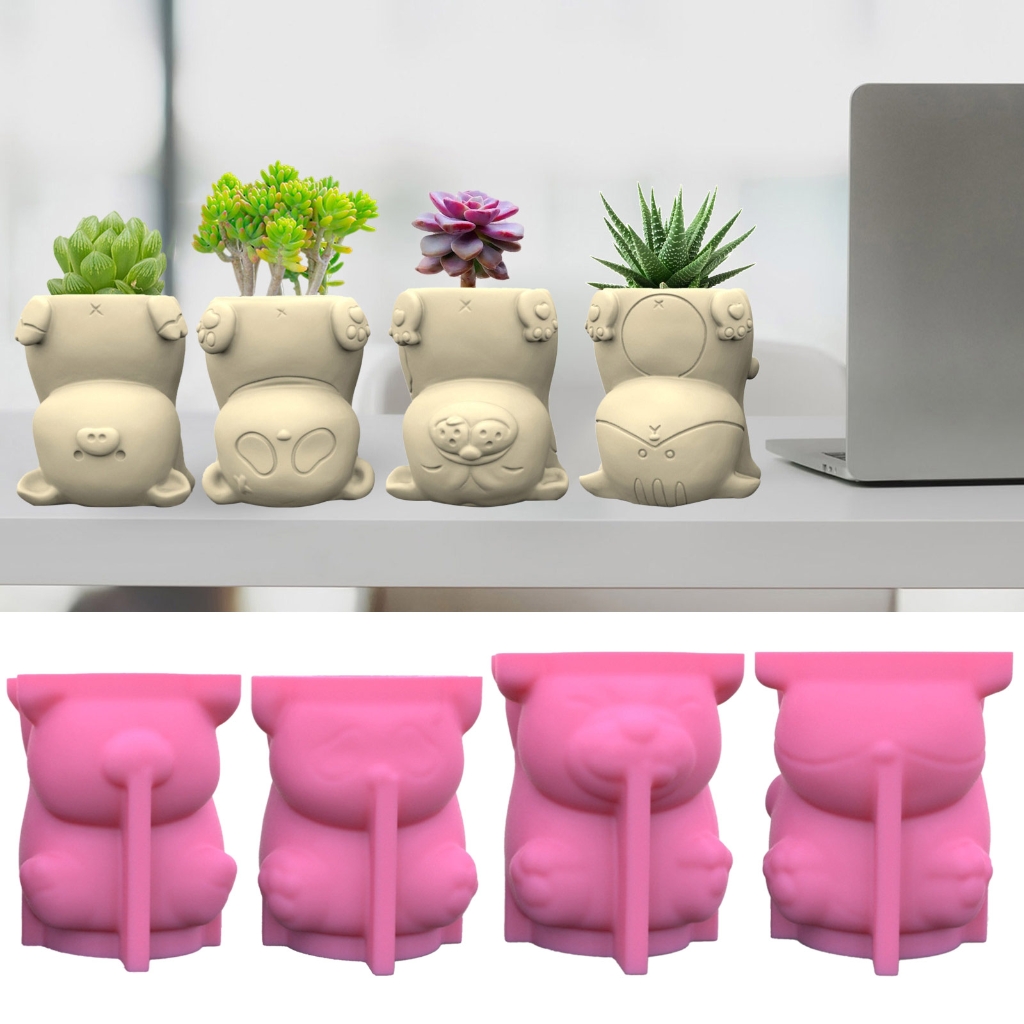WINDLAND Pig Silicone Mold Succulent Planter Epoxy Resin Mold Garden Figurines Outdoor