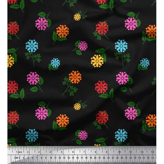 Soimoi Cotton Duck Fabric Dot,Leaves & Floral Artistic Decor Fabric Printed Yard 42 Inch Wide
