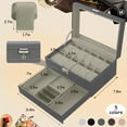thumbnail image 5 of Bibana 12 Slot PU Leather Lockable Watch Storage Boxes, Men & Women Jewelry Display Drawer Case, 2-tier Organizer Watch Showcase with Glass Lid(Grey), 5 of 7