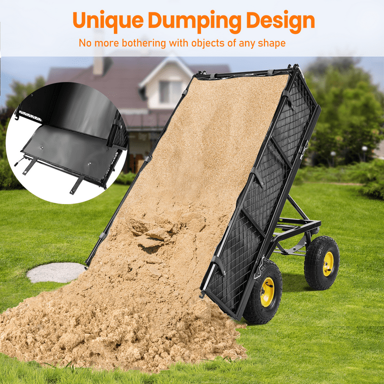 VECUKTY Heavy Duty Steel Dump Garden Cart with Liner, 600lbs