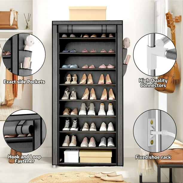 10-Tier Shoe Rack with Covers, Stackable, Sturdy Metal, Free